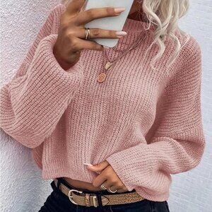 SHEIN Pink Crewneck Sweater Chunky Knit Balloon Sleeve Women’s Size Small